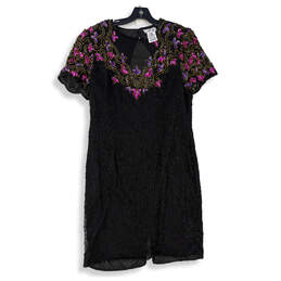 Womens Black Short Sleeve Round Neck Evening Mini Dress Size 16