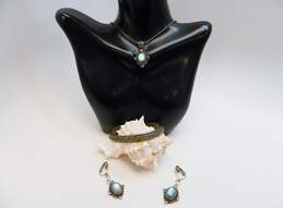 Artisan 925 Sterling Silver Amethyst & Labradorite Clip-On Earrings Pendant Necklace & Braided Cuff Bracelet 33.0g