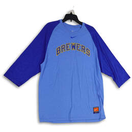Mens Blue Brewers Crew Neck Long Sleeve Pullover T-Shirt Size XXL