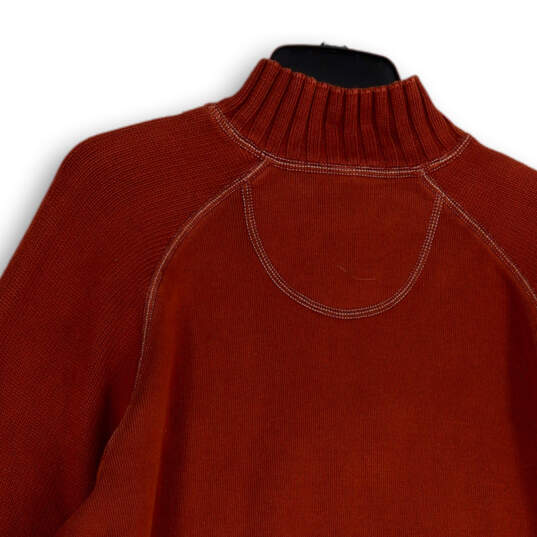 Mens Orange Tight-Knit Mock Neck 1/4 Zip Pullover Sweater Size Large image number 4