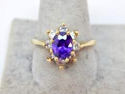 14K Yellow Gold Purple & Clear Cubic Zirconia Oval Cluster Ring 3.6g alternative image