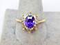 14K Yellow Gold Purple & Clear Cubic Zirconia Oval Cluster Ring 3.6g image number 2
