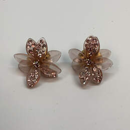 Designer J. Crew Pink Flower Rhinestone Screw Back Stud Earrings alternative image