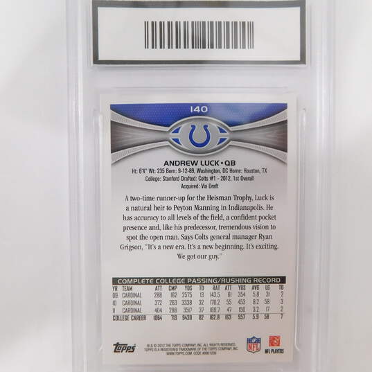 2012 Andrew Luck Topps SP Variation Rookie Graded GMA Gem Mint 10 Colts image number 3