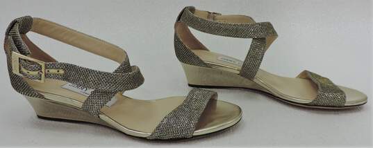 Jimmy Choo Chiara Light Bronze Glitter Demi-Wedge Sandals Sz 36 W/COA image number 2