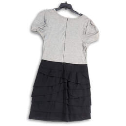NWT Womens Gray Black Scoop Neck Back Zip Ruffle Fit & Flare Dress Size 12 alternative image