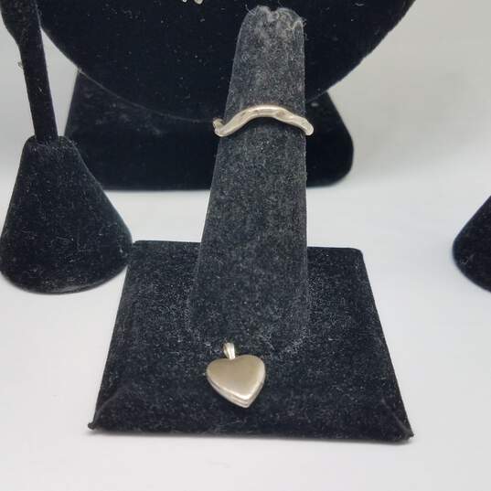 Sterling Heart Locket Bracelet Pendant Earrings SZ 5 1/2 Ring Bundle 7pcs 14.4g image number 2