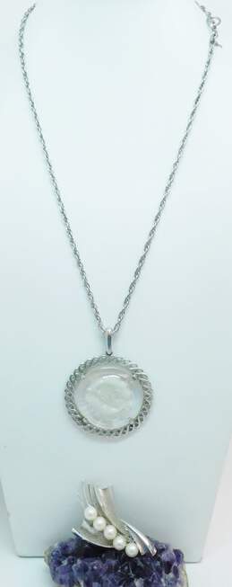 Vintage Crown Triafri Koi Fish Pendant Necklaces & Faux Pearl Silver Tone Brooch 35.0g alternative image