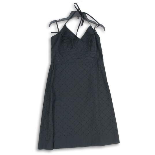 Ann Taylor Womens Eyelet Black Halter Neck Sleeveless A-Line Dress Size 10 image number 1