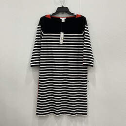 NWT Womens Black White Striped 3/4 Sleeve Knee Length T-Shirt Dress Size 2