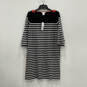 NWT Womens Black White Striped 3/4 Sleeve Knee Length T-Shirt Dress Size 2 image number 1