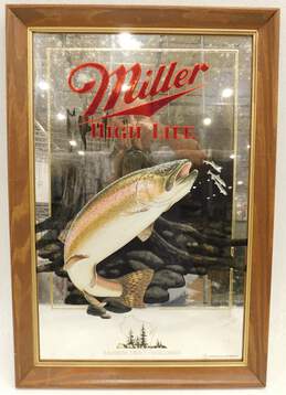 Vintage Miller High Life Beer Series 5 Wildlife Rainbow Trout Mirror Bar Sign
