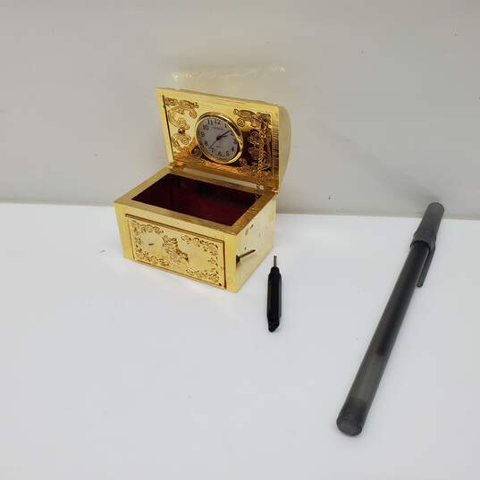 VTG. Arinex Miniature Brass Treasure Chest Clock Figurine Untested P/R image number 1