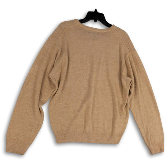 Mens Tan Stretch V-Neck Long Sleeve Classic Pullover Sweater Size XL image number 2