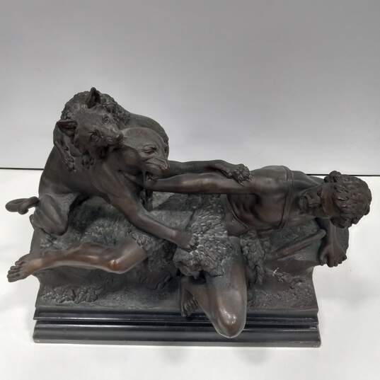 Shepherd with His Dog Fighting a Panther Cast Metal Statue image number 6