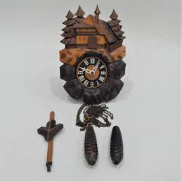 Vintage Wood Black Forest Style Cuckoo Clock With Pinecone Weights