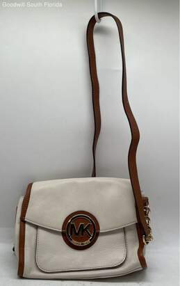 Michael Kors Womens Cream Brown Leather Crossbody Bag