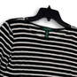 Womens Black White Striped Round Neck 3/4 Sleeve Pullover Blouse Top Sz PM image number 3
