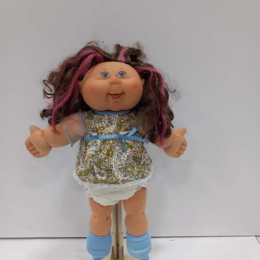 Cabbage Patch Doll Brown Hair W/Blue Floral Dress image number 1
