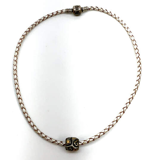 Designer Pandora 925 Sterling Silver Leather Barrel Charm Cord Necklace image number 3