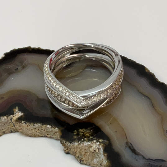 Designer Swarovski Silver-Tone Rhinestone Layered Fashionable Band Ring image number 1