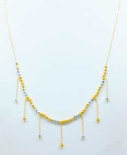 14K Two Tone Yellow & White Gold Beaded Statement Necklace 5.9g