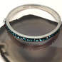Designer Henri Bendel Silver-Tone Blue Rhinestone Hinged Bangle Bracelet image number 3