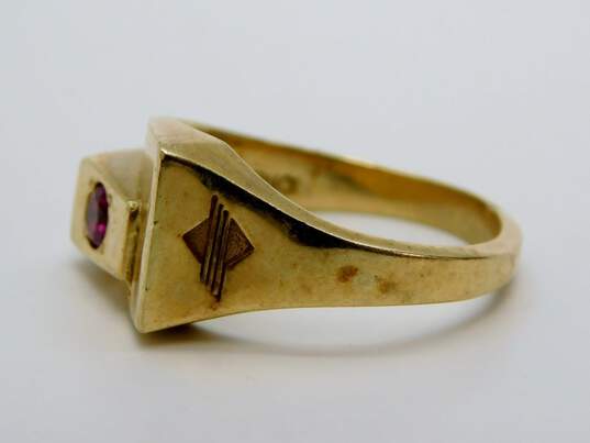 Vintage 10K Gold Ruby Accent Geometric Modernist Band Ring 6.3g image number 2