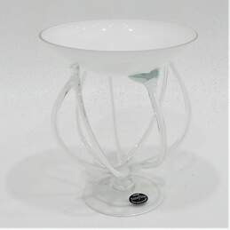 VTG Jozefina Krosno Poland White Jellyfish Art Glass Pedestal Compote Bowl Dish