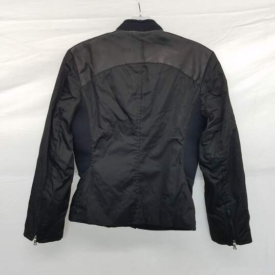 AUTHENTICATED Prada Milano Black Nylon & Leather Jacket Size 38 image number 2