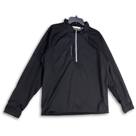 Mens Black Quarter-Zip Mock Neck Long Sleeve Activewear T-Shirt Size XL image number 1