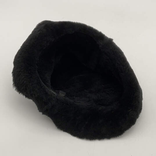 Womens Black Suede Shearling Wide Brim Fuzzy Bucket Hat Size M/L image number 5
