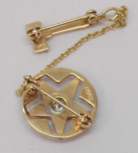Vintage 14K Yellow Gold 0.10 CT Diamond Masonic Star & Gavel Pin 2.6g image number 3