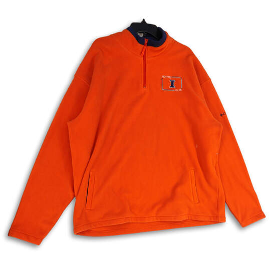 Mens Orange Mock Neck 1/4 Zip Long Sleeve Pullover Jacket Size XXL image number 1