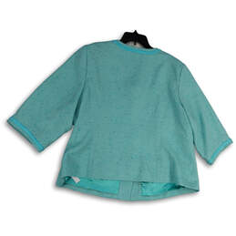 Womens Blue 3/4 Sleeve Front Pocket Regular Fit Jacket Button Front Jacket Size 28W alternative image