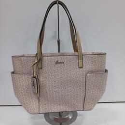 Guess Pale Pink Monogram Tote Bag with Side Pockets