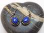 Signed J Rogers 925 Southwestern Lapis Lazuli Cabochon Notched Drop Earrings 7.5g image number 1