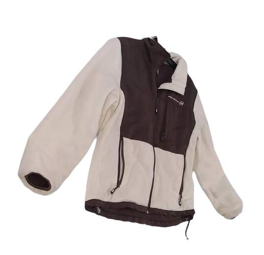 Womens White Long Sleeve Collared Full Zip Fleece Jacket Size Large image number 2