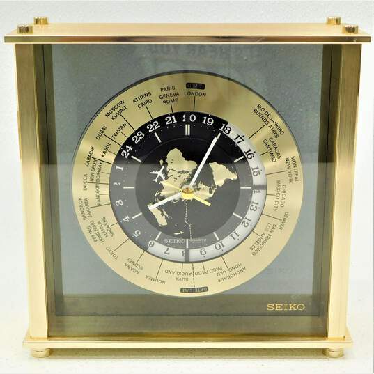 Vintage Seiko Quartz World Time Zone Clock Desk Mantle image number 2