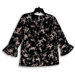 Womens Black Pink Floral Bell Sleeve Back Keyhole Blouse Top Size Medium alternative image