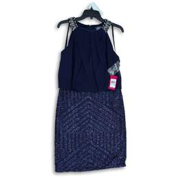 NWT Vince Camuto Womens Navy Blue Sleeveless Back Zip Sheath Dress Size 10