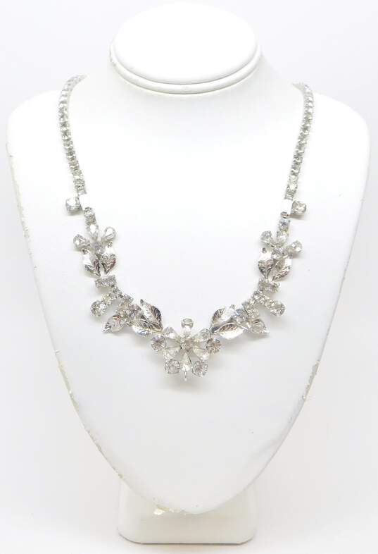Vintage Icy Clear Rhinestone Necklace Bracelet & Statement Brooches & Earrings image number 2