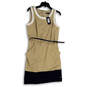 NWT Womens Beige Black Sleeveless Belted Back Zip Sheath Dress Size 10 image number 3