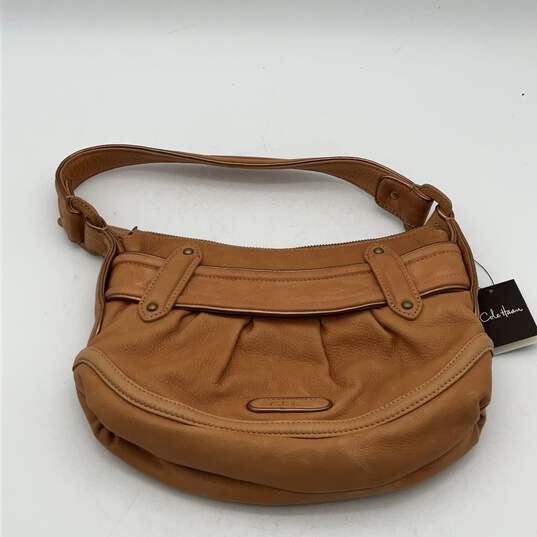 NWT Womens Tan Leather Adjustable Single Strap Hobo Bag Purse image number 1