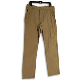 Mens Brown Flat Front Slash Pocket Straight Leg Chino Pants Size 34x34