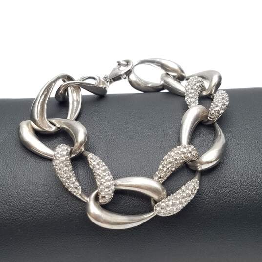 Sterling Silver Diamond Oval & Smooth Link 7in Bracelet 28.3g image number 2