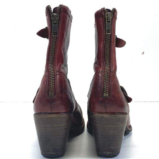 Frye Leather Karla Engineer Short Heeled Boots Red 6 image number 4