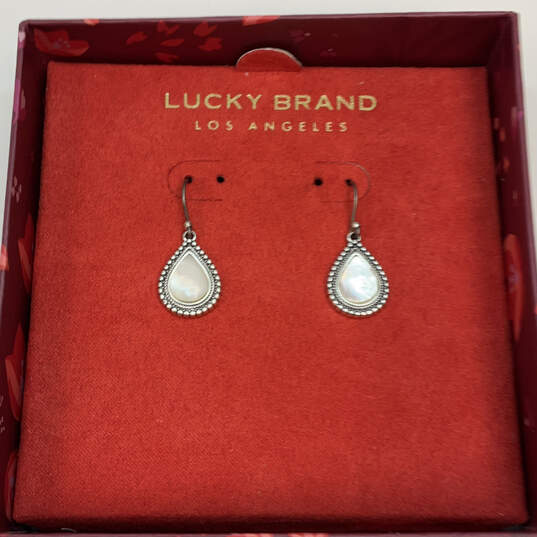 Designer Lucky Brand Silver Tone Mother Of Pearl Teardrop Drop Earrings image number 2