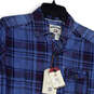 NWT Womens Blue Denim Plaid Short Sleeve Collared Button-Up Shirt Size S image number 3