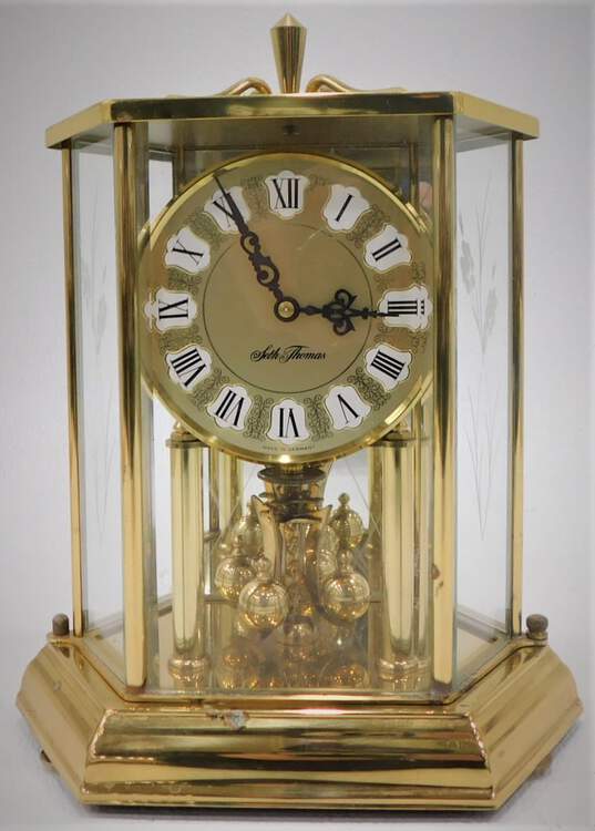 Vntg Seth Thomas Bequest Model 0793-000 Glass Brass Mantle Clock W/ Key Untested image number 1